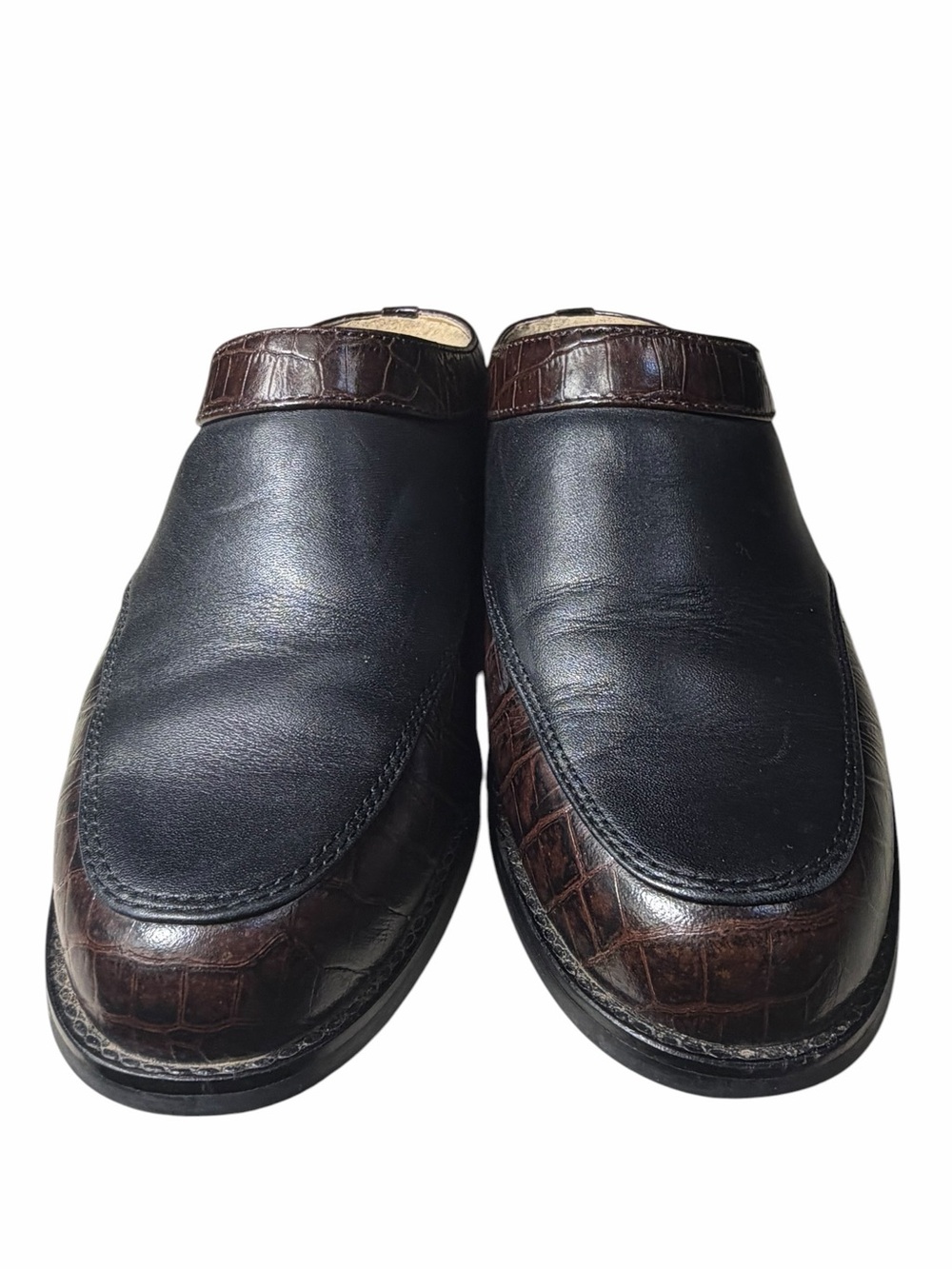Ariat Womens Shoes 7B Brown Croco & Black Leather Western Clogs Mules 94302 NEW